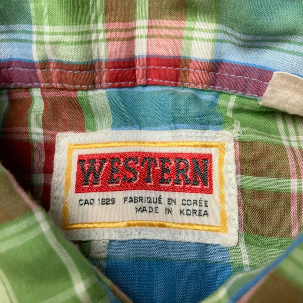 Vintage Western Shirt Pearl Snap Plaid Multi-Color Long Sleeve Korea Mens Large